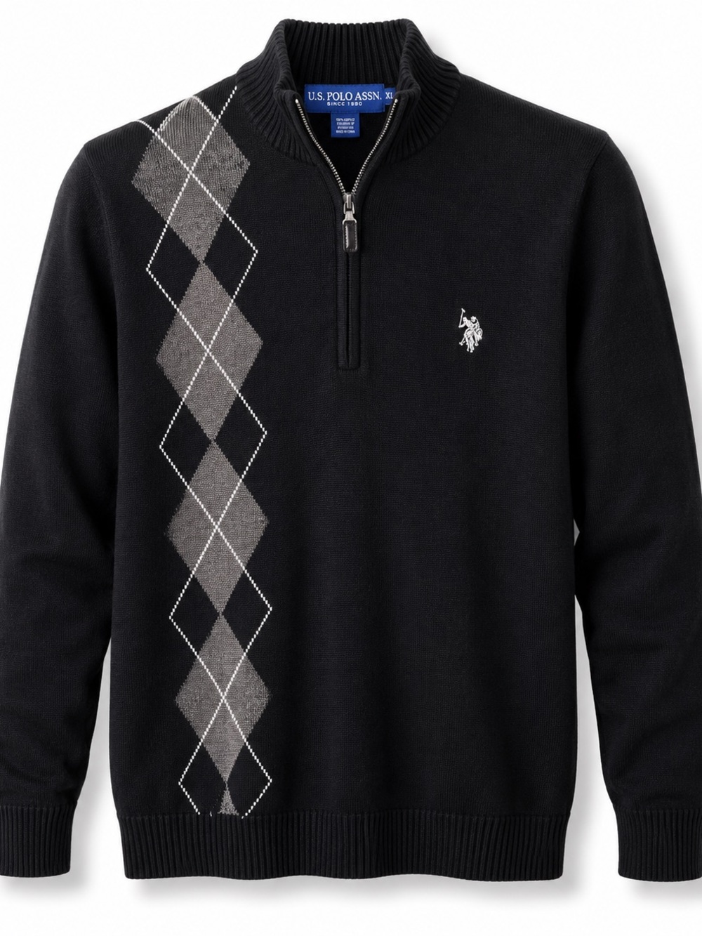 U.S. Polo Assn. Men’s Black Argyle Half-Zip Sweater